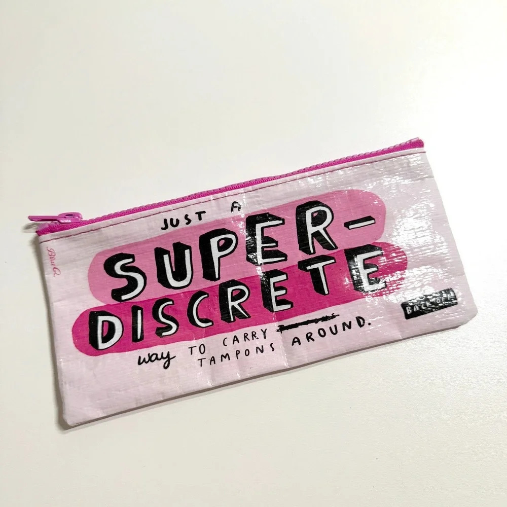 Blue Q Zipper Pouch Pink Super-Discrete Tampon Bag Recycled Funny Novelty Gift
